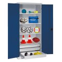 C+P with Drawers and Sheet Metal Double Doors (type 4), H×W×D 195×120×50 cm Equipment Cupboard Gentian blue (RAL 5010), Light grey (RAL 7035), Keyed alike, Handle
