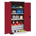 C+P with Drawers and Sheet Metal Double Doors (type 4), H×W×D 195×120×50 cm Equipment Cupboard Ruby red (RAL 3003), Anthracite (RAL 7021), Keyed alike, Handle