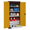 C+P with Drawers and Sheet Metal Double Doors (type 4), H×W×D 195×120×50 cm Equipment Cupboard Golden Yellow (RAL 1004), Anthracite (RAL 7021), Keyed alike, Handle