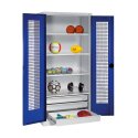 C+P with Drawers and Perforated Double Doors, H×W×D 195×120×50 cm Equipment Cupboard Gentian blue (RAL 5010), Light grey (RAL 7035), Keyed alike, Handle