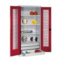 C+P with Drawers and Perforated Double Doors, H×W×D 195×120×50 cm Equipment Cupboard Ruby red (RAL 3003), Light grey (RAL 7035), Keyed alike, Handle