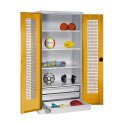 C+P with Drawers and Perforated Double Doors, H×W×D 195×120×50 cm Equipment Cupboard Golden Yellow (RAL 1004), Light grey (RAL 7035), Keyed alike, Handle