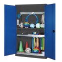 C+P HxWxD 195x120x50 cm, with Sheet Metal Double Doors Modular sports equipment cabinet Gentian blue (RAL 5010), Anthracite (RAL 7021), Keyed alike, Handle