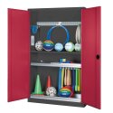 C+P HxWxD 195x120x50 cm, with Sheet Metal Double Doors Modular sports equipment cabinet Ruby red (RAL 3003), Anthracite (RAL 7021), Keyed alike, Handle