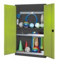 C+P HxWxD 195x120x50 cm, with Sheet Metal Double Doors Modular sports equipment cabinet Clown Green (RAL 110 80 60), Anthracite (RAL 7021), Keyed alike, Handle