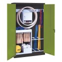 C+P with metal double doors (type 1), HxWxD 195x120x50 cm Equipment Cupboard Clown Green (RAL 110 80 60), Anthracite (RAL 7021), Keyed alike, Ergo-Lock recessed handle