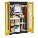 C+P with perforated metal double doors (type 1), HxWxD 195x120x50 cm Equipment Cupboard Traffic Yellow (RAL 1023), Anthracite (RAL 7021), Ergo-Lock recessed handle, Keyed alike