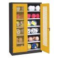 C+P HxWxD 195x120x50 cm, with Perforated Metal Double Doors (type 3) Ball Cabinet Traffic Yellow (RAL 1023), Anthracite (RAL 7021), Keyed alike, Ergo-Lock recessed handle