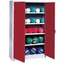 C+P Type 3, (with Metal Double Doors, H×W×D: 195×150×50 cm) Ball Cabinet Ruby red (RAL 3003), Light grey (RAL 7035), Keyed alike, Ergo-Lock recessed handle