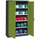 C+P HxWxD 195×150×50 cm, with Metal Double Doors (type 3) Ball Cabinet Clown Green (RAL 110 80 60), Anthracite (RAL 7021), Keyed alike, Ergo-Lock recessed handle