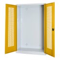 C+P HxWxD 195x120x50 cm, with Perforated Sheet Double Doors Modular sports equipment cabinet Traffic Yellow (RAL 1023), Light grey (RAL 7035), Keyed alike, Ergo-Lock recessed handle