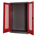 C+P HxWxD 195x120x50 cm, with Perforated Sheet Double Doors Modular sports equipment cabinet Ruby red (RAL 3003), Anthracite (RAL 7021), Keyed alike, Ergo-Lock recessed handle