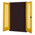 C+P HxWxD 195x120x50 cm, with Perforated Sheet Double Doors Modular sports equipment cabinet Traffic Yellow (RAL 1023), Anthracite (RAL 7021), Keyed alike, Ergo-Lock recessed handle