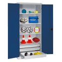 C+P with Drawers and Sheet Metal Double Doors (type 4), H×W×D 195×120×50 cm Equipment Cupboard Gentian blue (RAL 5010), Anthracite (RAL 7021), Keyed alike, Ergo-Lock recessed handle