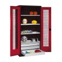 C+P with Drawers and Perforated Double Doors, H×W×D 195×120×50 cm Equipment Cupboard Ruby red (RAL 3003), Anthracite (RAL 7021), Keyed alike, Ergo-Lock recessed handle