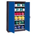 C+P HxWxD 195x120x40 cm, with Sheet Metal Double Doors (type 3) Ball Cabinet Gentian blue (RAL 5010), Anthracite (RAL 7021), Keyed alike