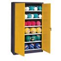 C+P HxWxD 195x120x40 cm, with Sheet Metal Double Doors (type 3) Ball Cabinet Traffic Yellow (RAL 1023), Anthracite (RAL 7021), Keyed alike