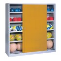 C+P HxWxD 195x120x50 cm, with Sheet Metal Sliding Doors (type 4) Ball Cabinet Golden Yellow (RAL 1004), Light grey (RAL 7035), Keyed alike