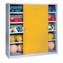 C+P HxWxD 195x120x50 cm, with Sheet Metal Sliding Doors (type 4) Ball Cabinet Traffic Yellow (RAL 1023), Light grey (RAL 7035), Keyed alike