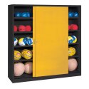 C+P HxWxD 195x120x50 cm, with Sheet Metal Sliding Doors (type 4) Ball Cabinet Traffic Yellow (RAL 1023), Anthracite (RAL 7021), Keyed alike