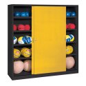 C+P HxWxD 195x190x60 cm, with Sheet Metal Sliding Doors (type 4) Ball Cabinet Traffic Yellow (RAL 1023), Anthracite (RAL 7021), Keyed alike