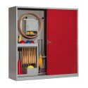 C+P with Sheet Metal Sliding Doors (type 5), HxWxD 195x190x60 cm Equipment Cupboard Ruby red (RAL 3003), Light grey (RAL 7035), Keyed alike