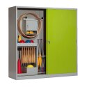 C+P with Sheet Metal Sliding Doors (type 5), HxWxD 195x190x60 cm Equipment Cupboard Clown Green (RAL 110 80 60), Light grey (RAL 7035), Keyed alike