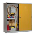 C+P with Sheet Metal Sliding Doors (type 5), HxWxD 195x190x60 cm Equipment Cupboard Golden Yellow (RAL 1004), Light grey (RAL 7035), Keyed alike