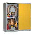 C+P with Sheet Metal Sliding Doors (type 5), HxWxD 195x190x60 cm Equipment Cupboard Traffic Yellow (RAL 1023), Light grey (RAL 7035), Keyed alike