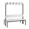 C+P for Damp Areas with Double-Sided Backrest Changing Room Bench 1.5 m, Without shoe shelf, Approx. Colour RAL 9016 Traffic White