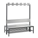 C+P for Damp Areas with Double-Sided Backrest Changing Room Bench 1.5 m, With shoe shelf, Approx. Colour RAL 7004 Signal Grey