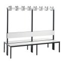 C+P for Damp Areas with Double-Sided Backrest Changing Room Bench 2 m, Without shoe shelf, Approx. Colour RAL 9016 Traffic White