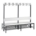 C+P for Damp Areas with Double-Sided Backrest Changing Room Bench 2 m, With shoe shelf, Approx. Colour RAL 9016 Traffic White