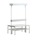 Sypro for Damp Areas with Double-Sided Backrest Changing Room Bench 1.01 m, With shoe shelf, Light Grey (RAL 7035)