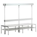 Sypro for Damp Areas with Double-Sided Backrest Changing Room Bench 2 m, With shoe shelf, Light Grey (RAL 7035)