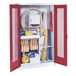 Sports Equipment Locker, HxWxD 195x120x50 cm, with perforated metal double doors (type 1)