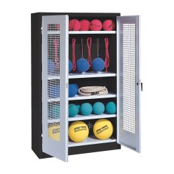 Sports Equipment Locker, HxWxD 195x120x50 cm, with perforated metal double doors (type 2)