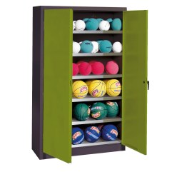 Ball Cabinet, HxWxD 195x93x50 cm, with Sheet Metal Double Doors (type 3) Sunny Yellow (RDS 080 80 60), Light grey (RAL 7035), Keyed alike