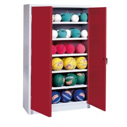 Ball Cabinet, HxWxD 195x93x40 cm, with Sheet Metal Double Doors (type 3) Ruby red (RAL 3003), Light grey (RAL 7035), Keyed alike