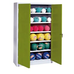 Ball Cabinet, HxWxD 195x93x40 cm, with Sheet Metal Double Doors (type 3) Viridian green (RDS 110 80 60), Light grey (RAL 7035), Keyed alike