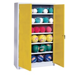 Ball Cabinet, HxWxD 195x93x40 cm, with Sheet Metal Double Doors (type 3) Sunny Yellow (RDS 080 80 60), Light grey (RAL 7035), Keyed alike
