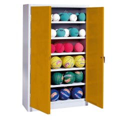 C+P HxWxD 195x93x40 cm, with Sheet Metal Double Doors (type 3) Ball Cabinet Golden Yellow (RAL 1004), Light grey (RAL 7035), Keyed alike