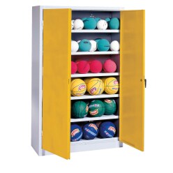 C+P HxWxD 195x93x40 cm, with Sheet Metal Double Doors (type 3) Ball Cabinet Traffic Yellow (RAL 1023), Light grey (RAL 7035), Keyed alike