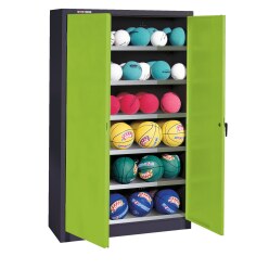 Ball Cabinet, HxWxD 195x93x40 cm, with Sheet Metal Double Doors (type 3) Viridian green (RDS 110 80 60), Anthracite (RAL 7021), Keyed alike