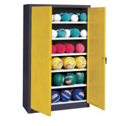 Ball Cabinet, HxWxD 195x93x40 cm, with Sheet Metal Double Doors (type 3) Sunny Yellow (RDS 080 80 60), Anthracite (RAL 7021), Keyed alike