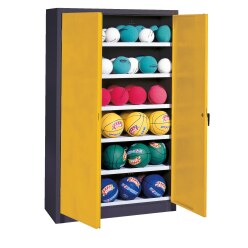 C+P HxWxD 195x93x40 cm, with Sheet Metal Double Doors (type 3) Ball Cabinet Traffic Yellow (RAL 1023), Anthracite (RAL 7021), Keyed alike