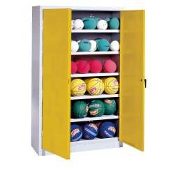 Ball Cabinet, HxWxD 195x93x50 cm, with Sheet Metal Double Doors (type 3) Sunny Yellow (RDS 080 80 60), Light grey (RAL 7035), Keyed alike