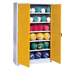 C+P HxWxD 195x93x50 cm, with Sheet Metal Double Doors (type 3) Ball Cabinet Traffic Yellow (RAL 1023), Light grey (RAL 7035), Keyed alike