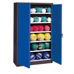 Ball Cabinet, HxWxD 195x93x50 cm, with Sheet Metal Double Doors (type 3) Gentian blue (RAL 5010), Anthracite (RAL 7021), Keyed alike