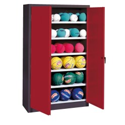 Ball Cabinet, HxWxD 195x93x50 cm, with Sheet Metal Double Doors (type 3) Ruby red (RAL 3003), Anthracite (RAL 7021), Keyed alike